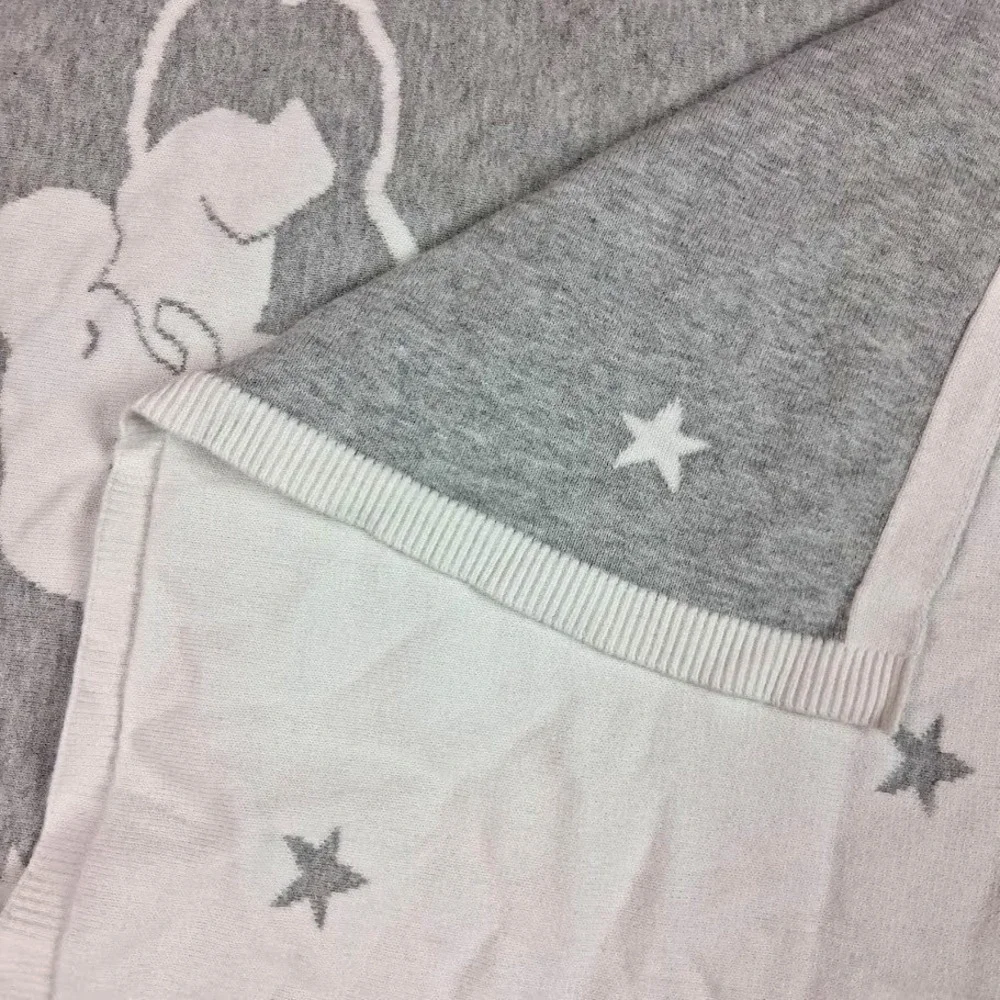 The Little White Company Gray Elephant Moon Cloud Sleeping Baby Blanket Knit Rev